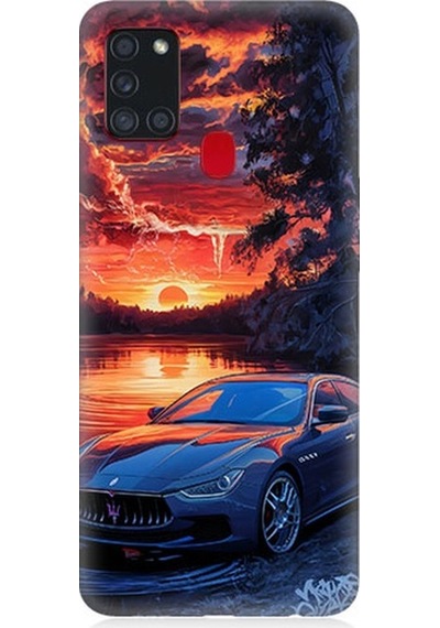 Samsung Galaxy A21s Uyumlu Spor Araba Ve Gün Batımı Desenli Silikon Kılıf