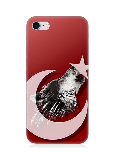 Apple Uyumlu iPhone 8 Silikon Kılıf Kurt Ve Bayrak