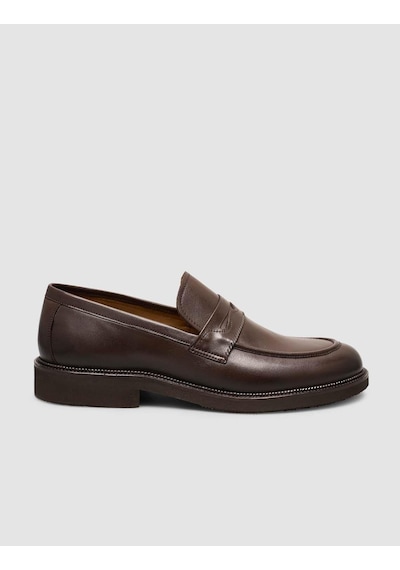 Cabani Hakiki Deri Kahverengi Erkek Klasik Loafer Ayakkabı Kahverengi