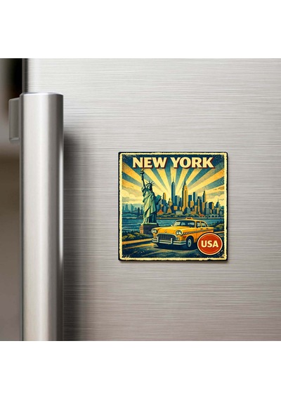 Vintage New York Şehri Temalı Buzdolap Magneti 9x9 Cm