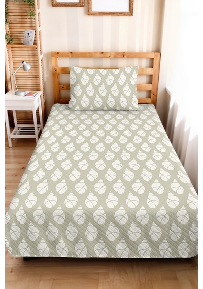 Geometrik Bej Genç Odası Tek Kişilik Pike Takımı - Minimal Ekru 160x220 Cm Kapitone Yatak Örtüsü Eski Kıyı Sessizliği