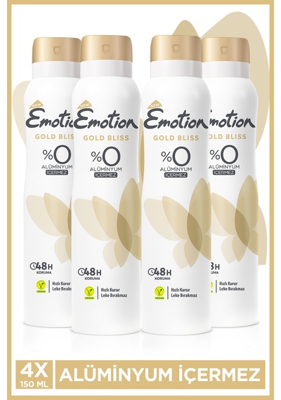 Gold Bliss Kadın Alüminyumsuz Vegan Deodorant 4x150 ML Hızlı Kurur, Leke Bırakmaz