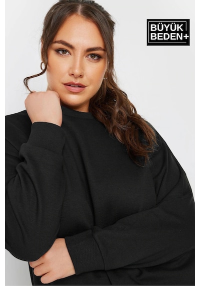 Süperlife Kadın Büyük Beden Bisiklet Yaka İnce Sweatshirt Spr24bswk56 Siyah