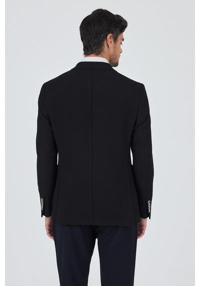 İmza Siyah Mono Yaka Gofreli Esnek 6 Drop Slim Fit Casual Ceket 1002250125 Siyah