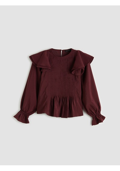 Lcw Vision Bordo Bisiklet Yaka Fırfırlı Bluz