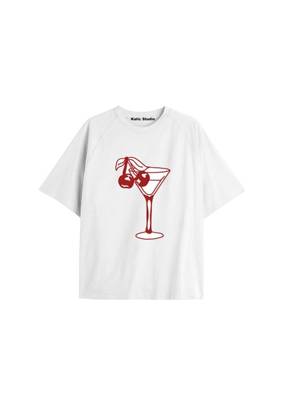 Kalic Studio Y2k Vintage Cherry Baskılı Siyah T-shirt Kod 68 Beyaz-68