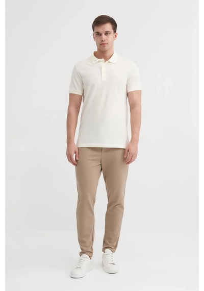 Cazador Polo Yaka Slim Fit Pike Düz Pamuklu Tişört Ekru