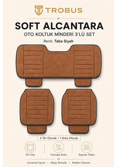 Opel Combo Üniversal Soft Alkantra Çizgili 3 Parça Oto Koltuk Minderi Taba