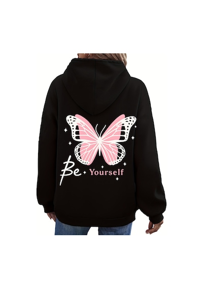 Uyguntarz Unisex Be Your Self Baskılı Tasarım Oversize Sweatshirt siyah