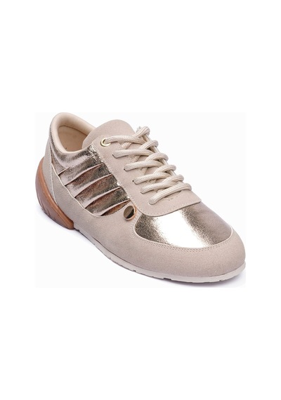 Kadın Süet Sneaker Gold Metalik Detaylı Günlük Spor Ayakkabı Telora Bej Gold Altın