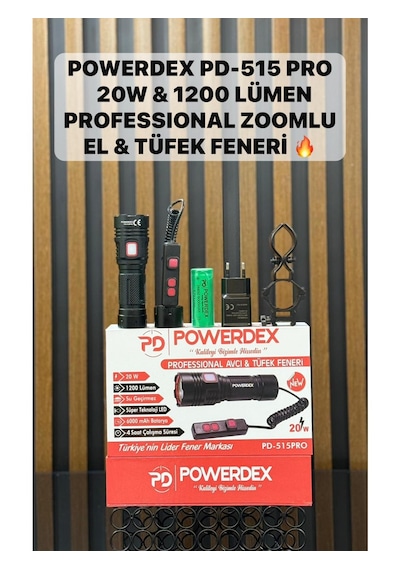 Powerdex Pd-515 Pro 20w & 1200 Lümen Profesyonel Zoomlu El & Tufek Avcı Feneri Siyah