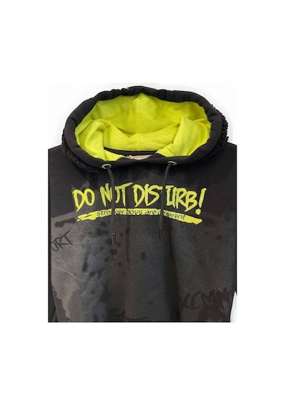 Zekids Erkek Çocuk Orta Kalınlık Kapüşonlu Sweatshirt-15197 Siyah