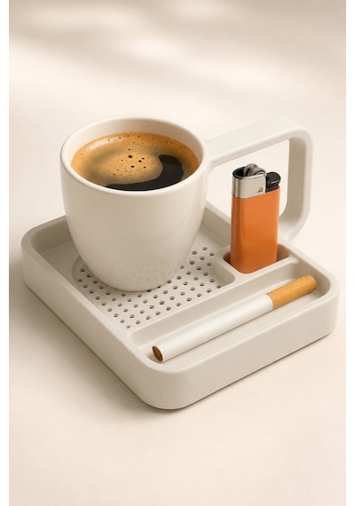 Kahve Sunum Tepsisi Çok Bölmeli Masa Üstü Organizer Kupa Fincan Standı Pla 12.5x11x7 Cm Beyaz