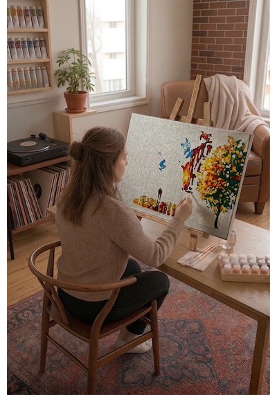 Sayılarla Boyama Seti 40 X 50 Cm Tuval Şasesine Gerili Sonbahardan Kalan