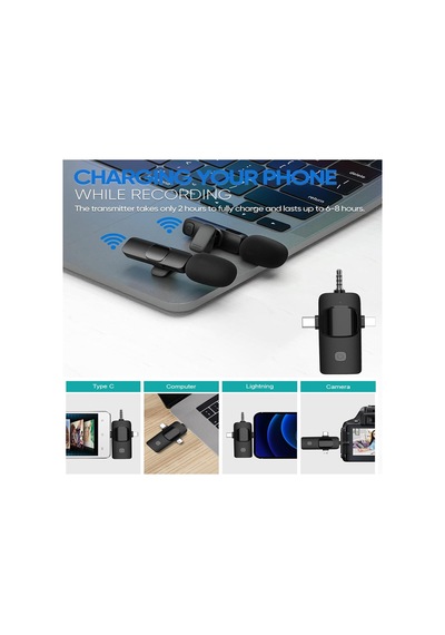Lexroo K9-c2 Wireless 3ın1 Kablosuz Mikrofon Type-c - Lightning -3,5mm Jak Çiftli Yaka Mikrofonu