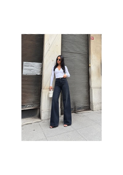 Zdnjeans Kadın Yüksek Bel Siyah Geniş Paça Jean Pantolon Antrasit