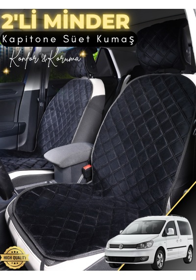 Volkswagen Caddy Uyumlu 2'li Süet Oto Koltuk Minderi Terletmez Universal Tam Koruma A6 Siyah