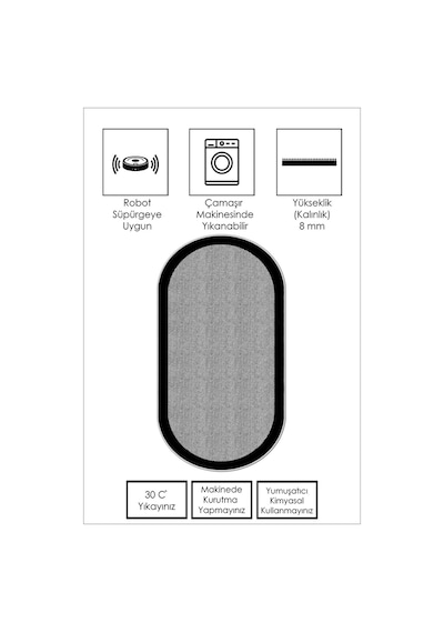 West Home Makinede Yıkanabilir Kaymaz Taban Leke Tutmaz Oval Modern Yolluk Ev Dekorasyonu İçin Gri Kesme Yolluk Wh445 Grey Oval Yolluk