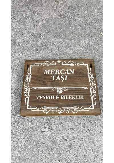 Mercan Taşı Tesbih Ve Doğal Taş Bileklik Seti Özel Ahşap Hediye Kutulu Kırmızı