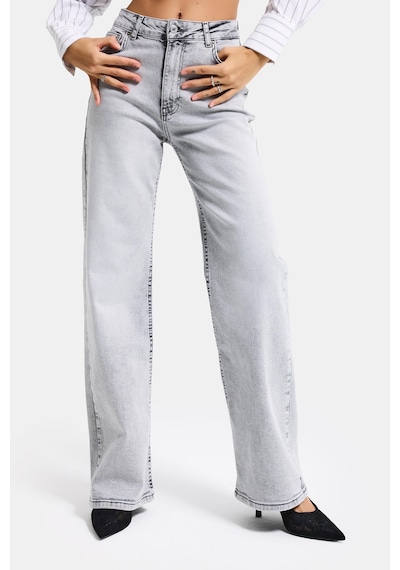 it's basic Kadın Gri Renk 4s6-12 Straight Fit Yüksek Bel Elastan Kumaş Denim Jean