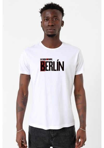 La Casa De Papel Berlin Beyaz Erkek Bisikletyaka Tshirt 001