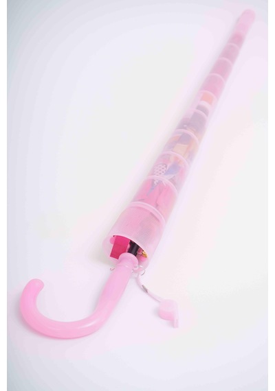 Kız Çocuk Barbie Pvc Kılıflı Otomatik Mekanizmalı Bardak Modelli Düdüklü Şemsiye Pembe