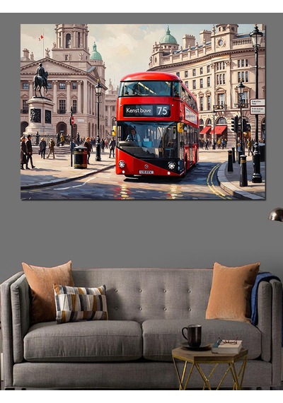 Ahşap Tablo Londra Kırmızı Otobüs Şehir Caddesi