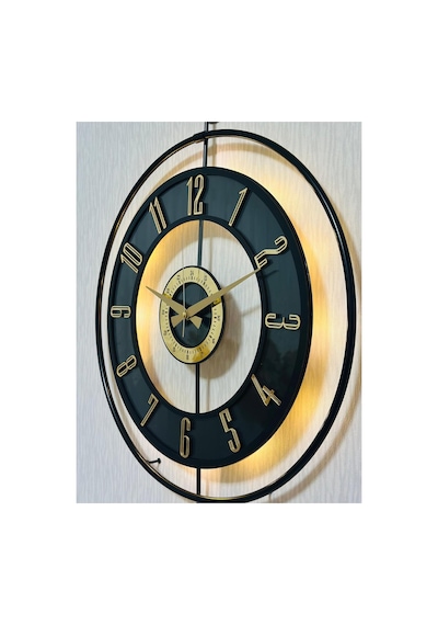 Pey Aksesuar Metal Camlı Duvar Saati 50 X 70 Cm Orta Boy Işıklı Gerçek Cam M51-siyah-şeffaf-siyah-gold M51-siyah-şeffaf-siyah-gold