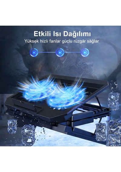 Çift Fanlı Laptop Soğutucu Stand Usb Girişli Sessiz Ve Ayarlanabilir Katlanabilir Stand