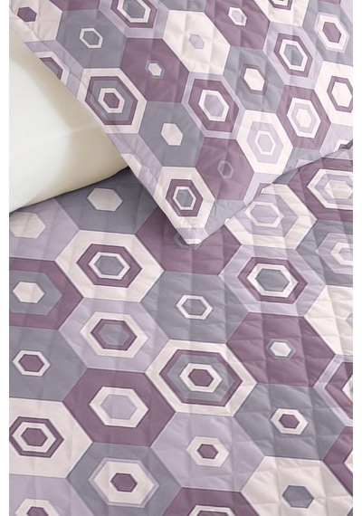 Lila Geometrik Genç Odası Tek Kişilik Dekoratif Pike Takımı - Gri 160x220 Cm Kapitone Yatak Örtüsü Ayazlı Pamuk Aurası