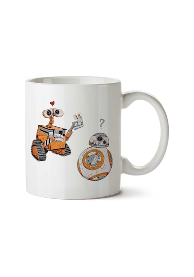 Two Robots Wall E And Bb8 Star Wars İki Tarafı Baskılı Kupa Bardak Çok Renkli