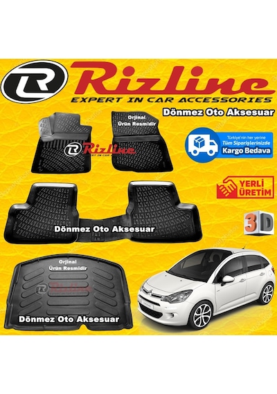 Citroen C3 3D Paspas+Bagaj Havuz Siyah Hb 2009-2016 Arası Rizline N11.30035
