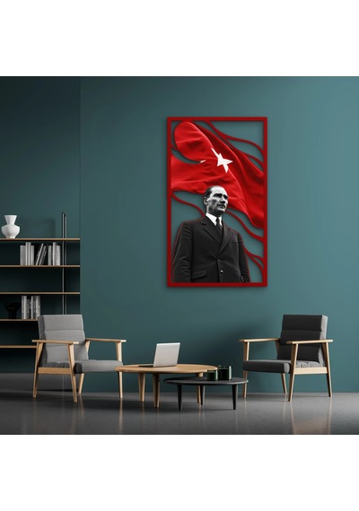 Ay Yıldızlı Bayrak Ve Atatürk Portresi - Metal Tablo - Dec0287 74 X 125 Cm Çok Renkli