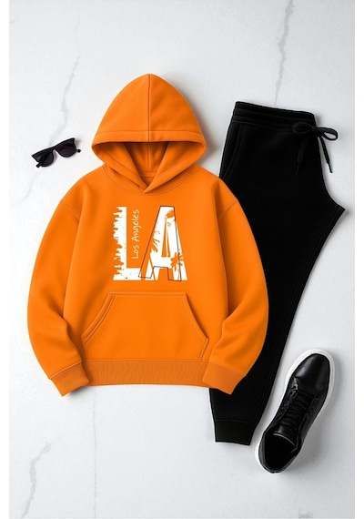 Uyguntarz Unisex Los Angeles Baskılı Eşofman Takımı turuncu