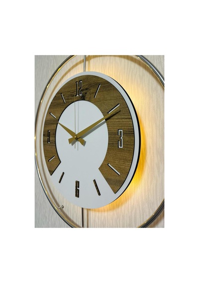 Pey Aksesuar 50x70 Cm Metal Ahşap Ve Işığın Muhteşem Uyumu Duvar Saati Dekoratif Ahşap-m54-kromgrı-beyaz-ceviz-ceviz