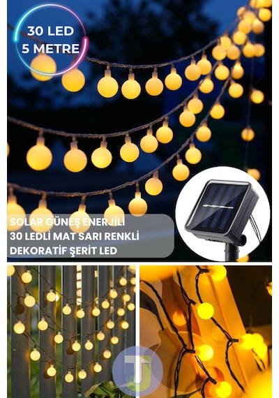 Technojet 30 Led 6m Solar Led Sarı Işık Güneş Enerjili Bahçe Teras Balkon Ağaç Lambası Aydınlatma Sarı