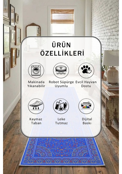 Yıkanabilir Yolluk 66 Mavi