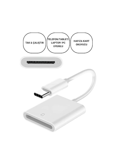 Polham Usb-c To Sd / Hafıza Kart Okuyucu Tak & Çalıştır Kamera Kart Dönüştürücü, Telefon, Tablet Pc Uyumlu Beyaz