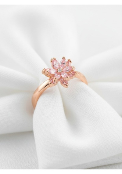 Çekirdekjewelry 925 Ayar Gümüş Ayarlanabilir Pembe Taşlı Lotus Yüzük Pembe