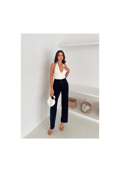 Gugus Kadın Bol Paça Modal Eşofman Altı Taşlı Wide Leg Model Lacivert