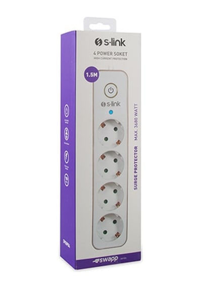S-link Swapp SPGIP04 750J 4'lü Akım Korumalı Priz 1.5 Metre Gold - Beyaz