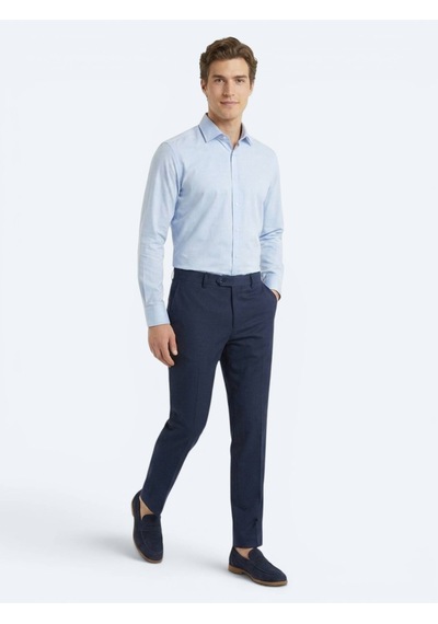 Kip Lacivert Çizgili Dokuma Fitted Fit Klasik %100 Yün Pantolon