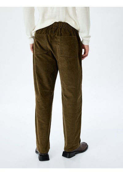 Koton Pamuklu Beli Bağcıklı Fitilli Kadife Jogger Pantolon Haki 5wam40093hw Haki