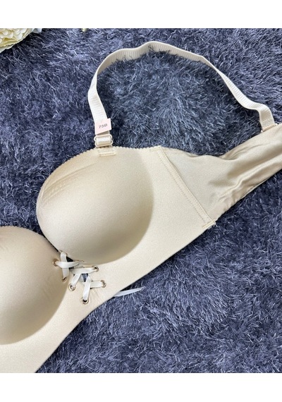 Natasha İthal Balensiz Push-up Lazer Kesim Önden Bağlamalı Rahat Bej