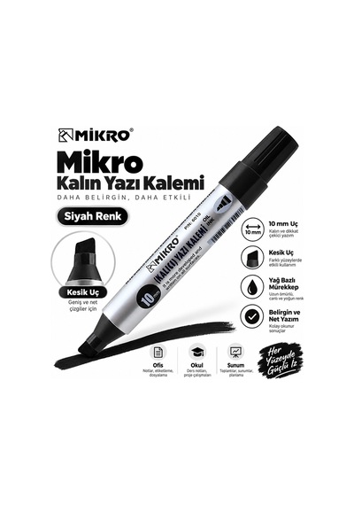 Kesik Uç Siyah Markör Kalem 10 Mm