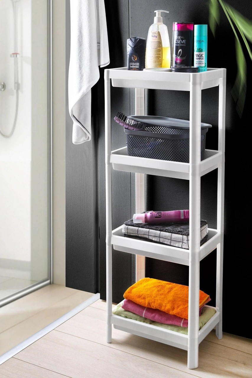 Mithra Life 4 Katlı Hazneli Plastik Beyaz Banyo Mutfak Balkon Düzenleyici Rafı Mıt1191 Beyaz