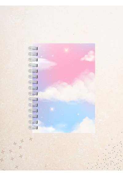 Pastel Gökyüzü Desenli Defter 60 Yaprak / 120 Sayfa Çizgisiz Tel Spiralli Çok Renkli