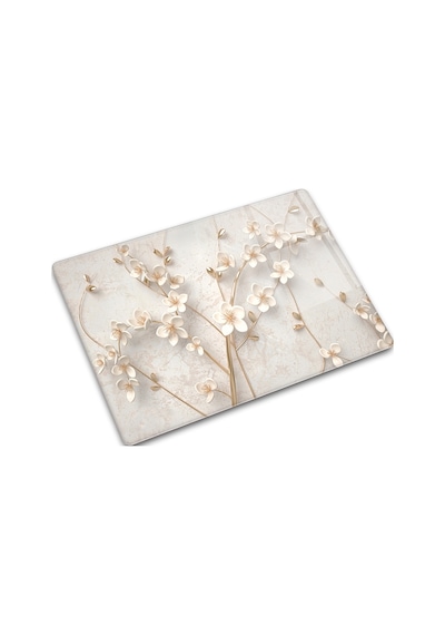 Cam Kesme Tablası - Cam Kesme Tahtası Beyaz Çiçek 30cm X 40cm