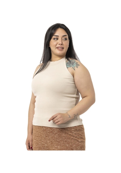 Disentis Büyük Beden Halter Yaka Yarım Balıkçı Fitilli Kaşkorse Bej Body-bej Bej