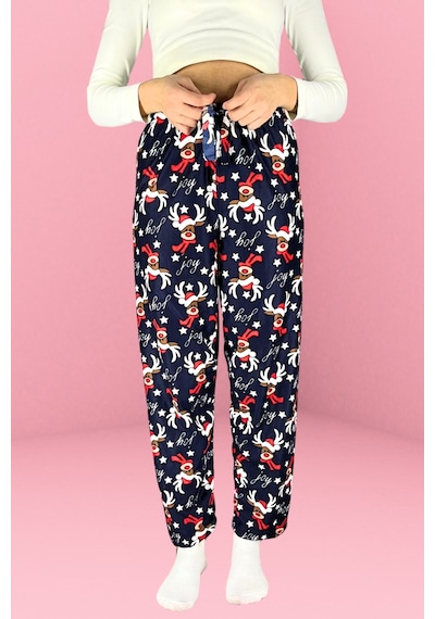 Farya Home Dreamy Soft Kadife Dokulu Desenli Süet Pijama Altı Pantolon Lacivert